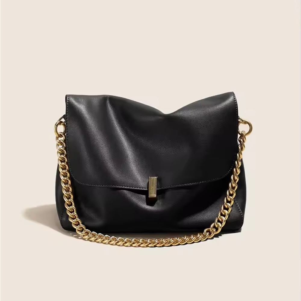 NEW Leather Bag with Chain in Black/Gold